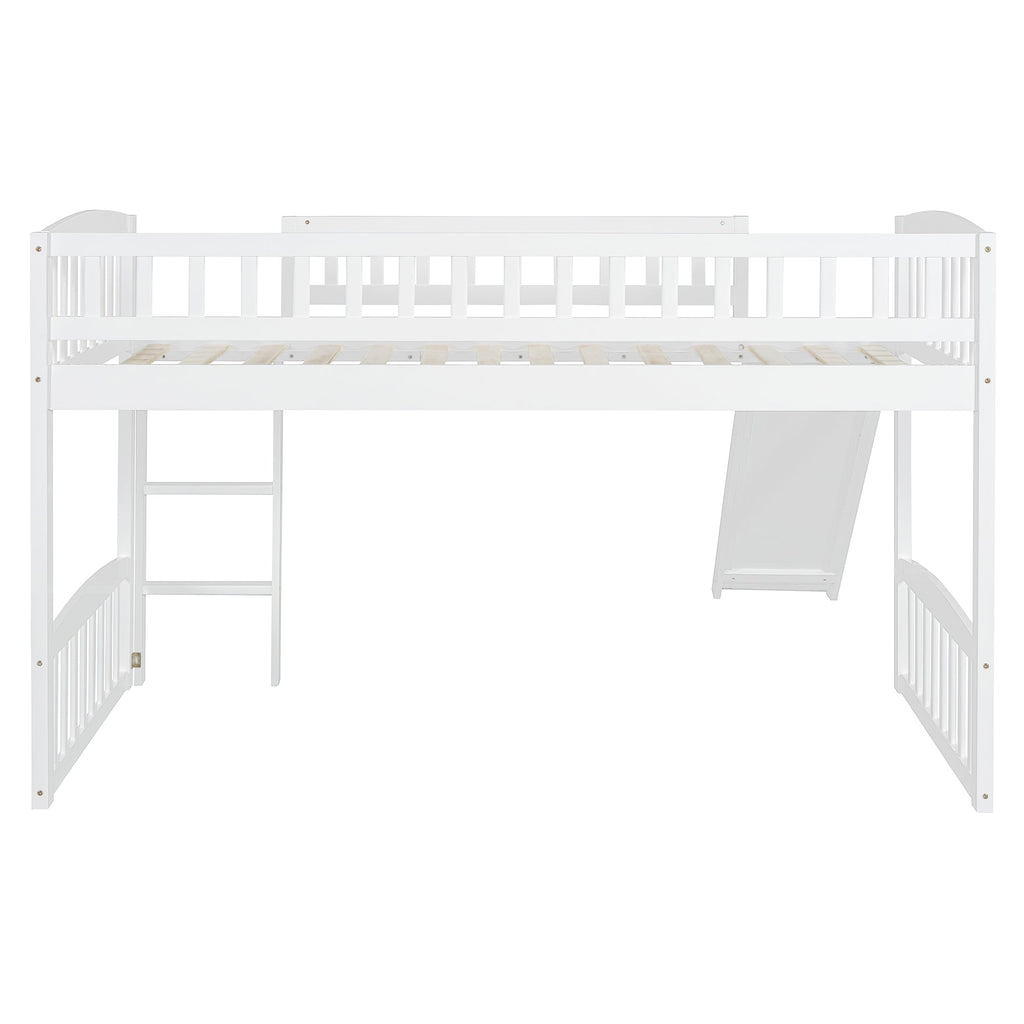 Twin Size Loft Bed With Slide And Ladder - White