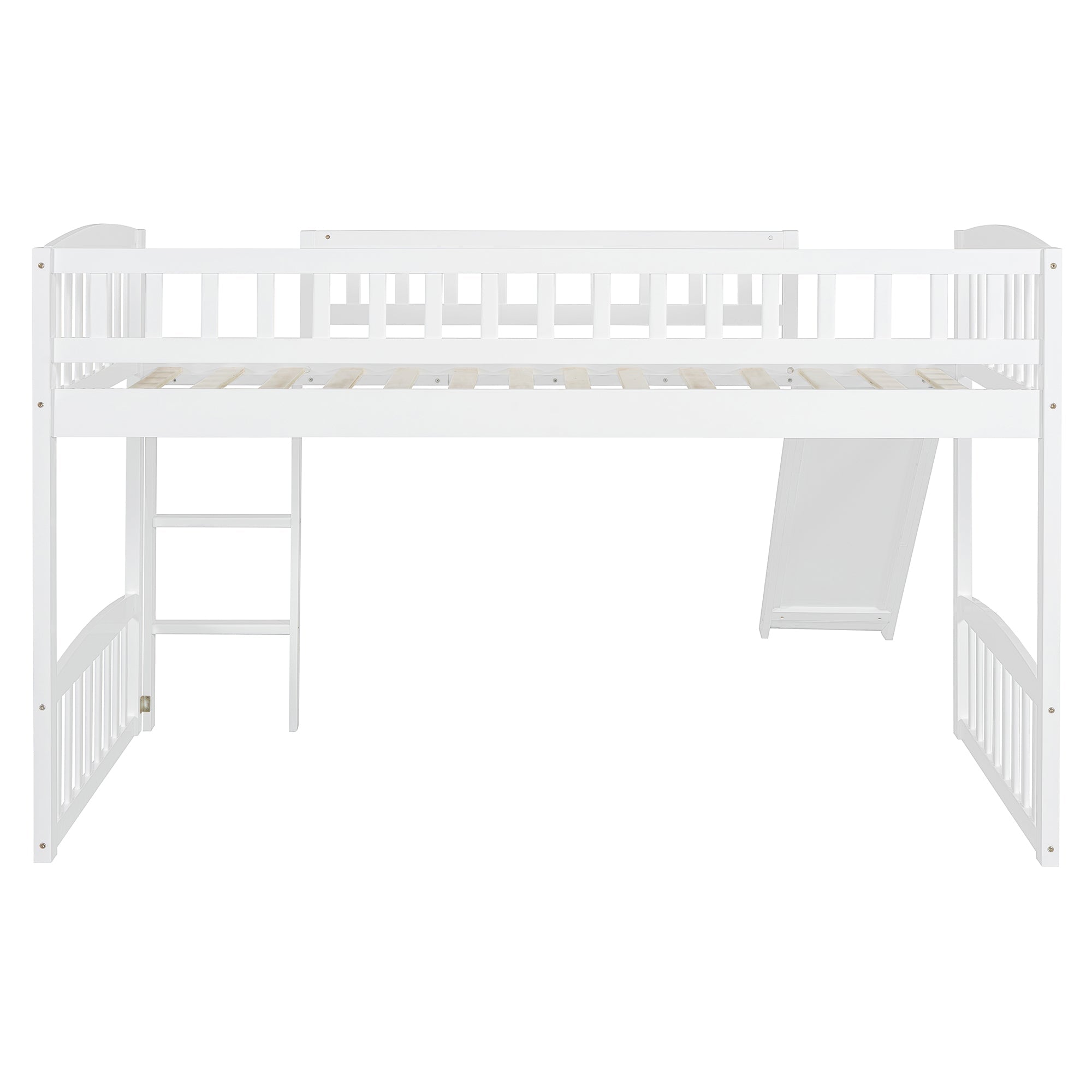Twin Size Loft Bed With Slide And Ladder - White
