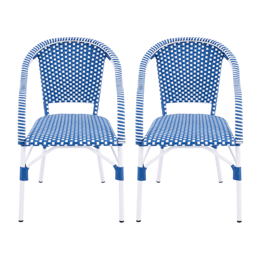 Outdoor Bistro Chairs Set of 2, White and Blue