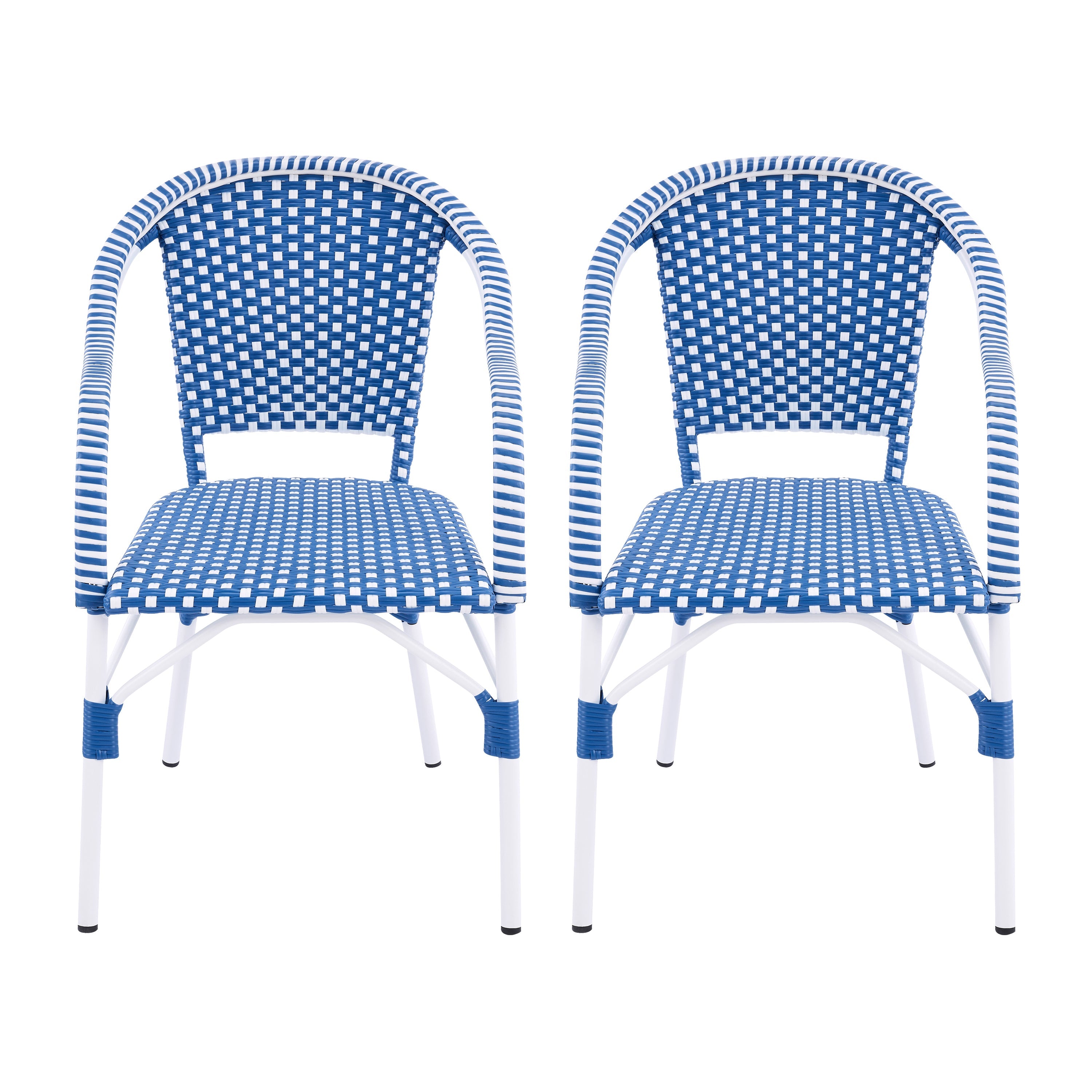 Outdoor Bistro Chairs Set of 2, White and Blue