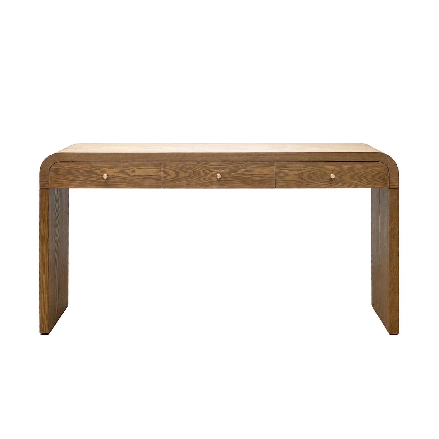 Walnut Curved Design 3-Drawer Long Console Table