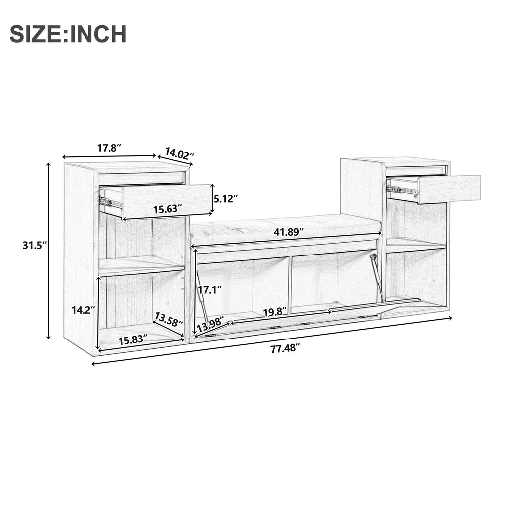 TREXM All-in-One Entryway Storage Bench with Cushion