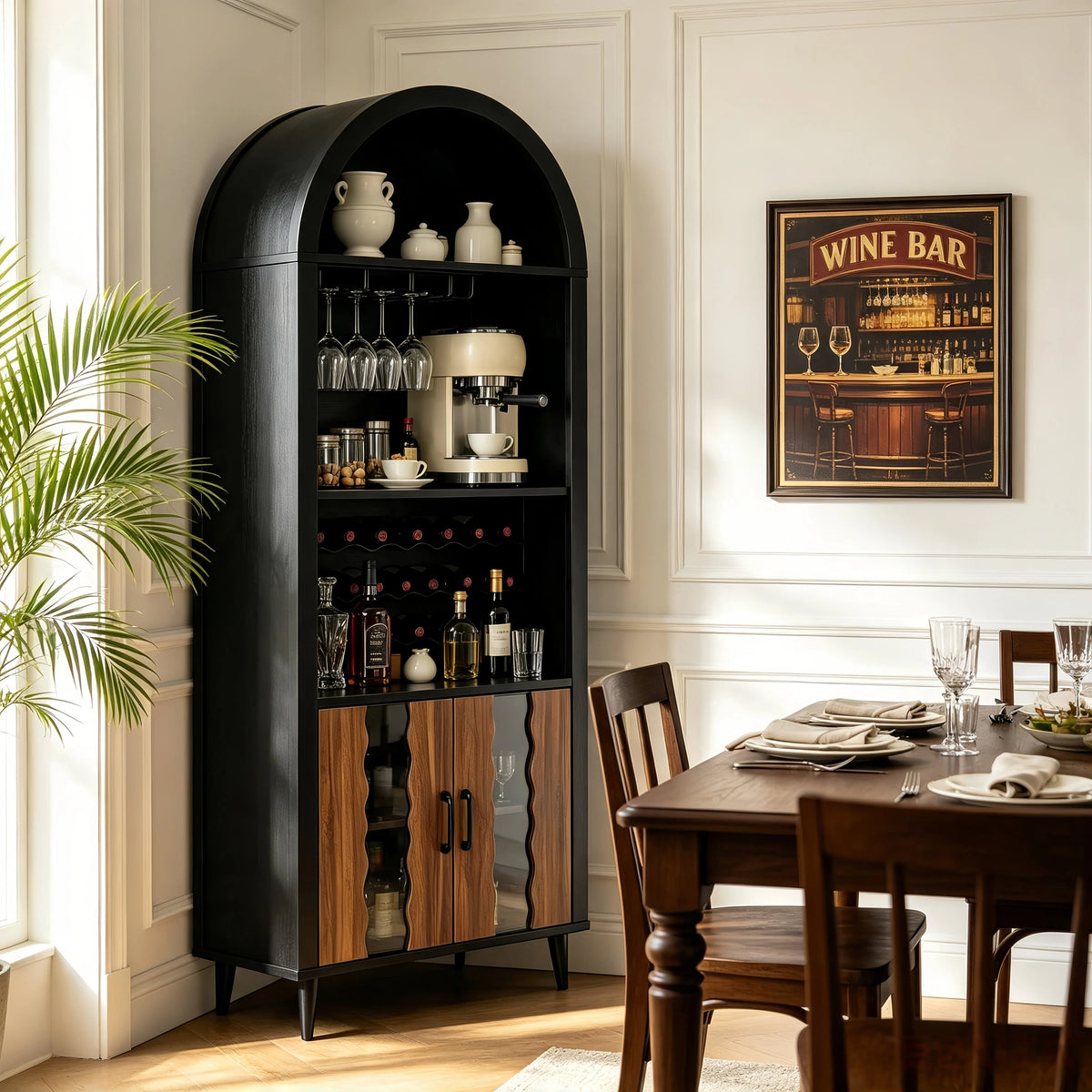 71" Farmhouse Arched Wine Bar Cabinet