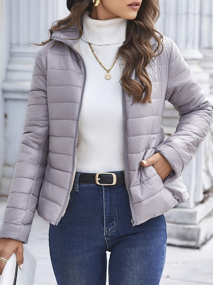 Womens Mid-Length Warm Hooded Cotton Coat In Lambswool