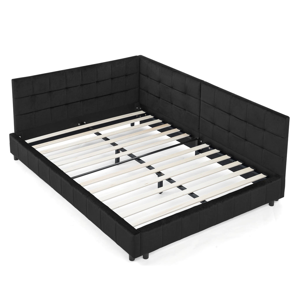 Full Size Upholstered Tufted Bed Frame - Black Velvet