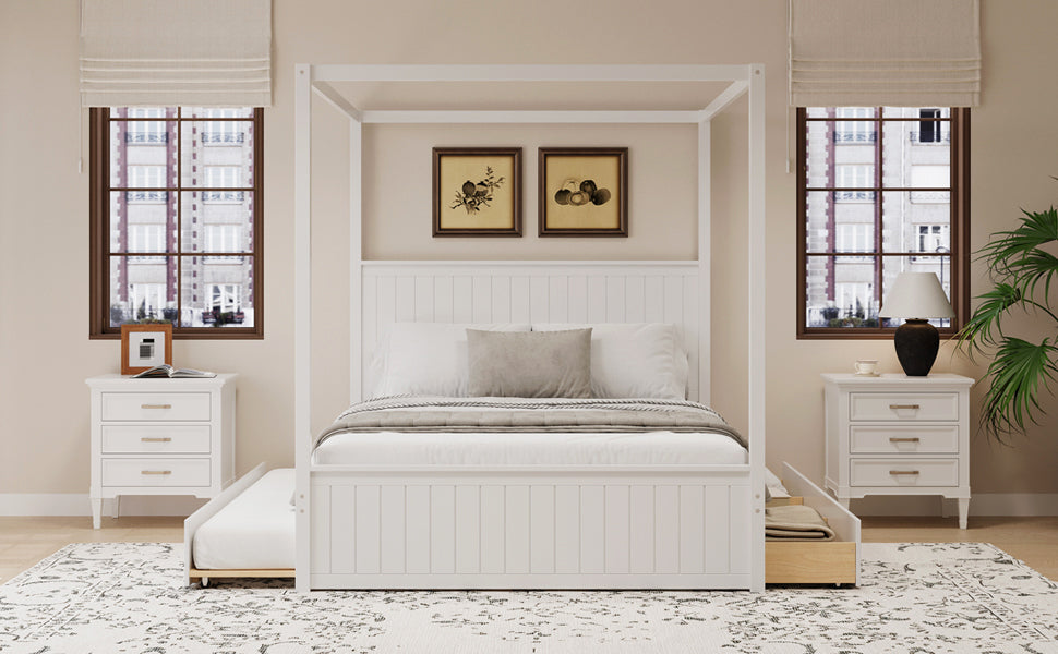 Modern Queen Size Canopy Platform Bed with Trundle