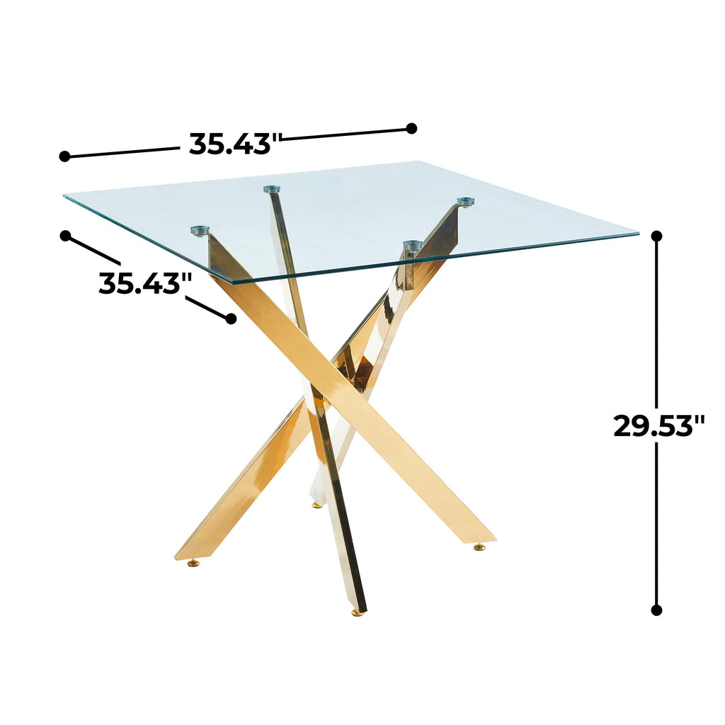 Dining Table with Cross Metal Leg and Tempered Glass