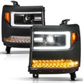 ANZO 16-18 Chevy Silverado1500 (Factory HID Models) LED Proj Light Bar Style Headlights Black - Pair 111624A