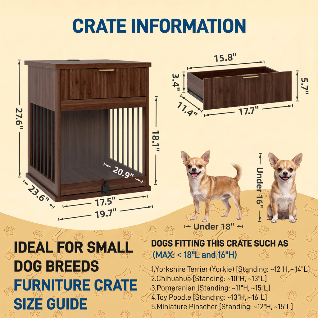 Dog Crate End Table with Charging Station