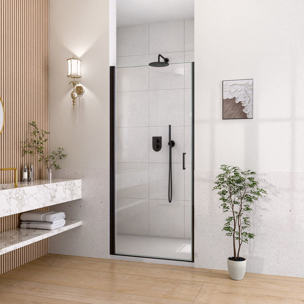 24" W x 72" H Semi-Frameless Circular Pivot Shower Door in Matte