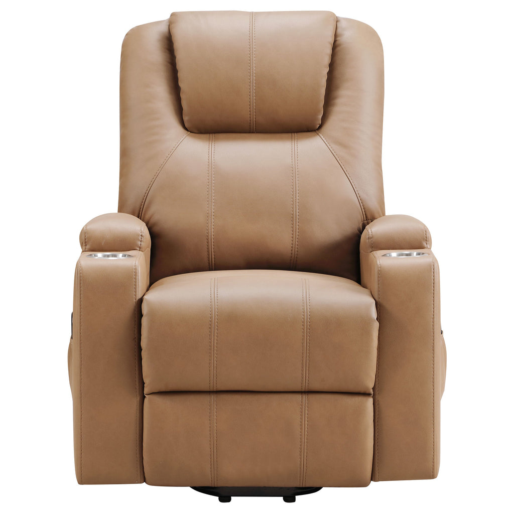 Macklin Camel Upholstered Power Lift Massage Recliner