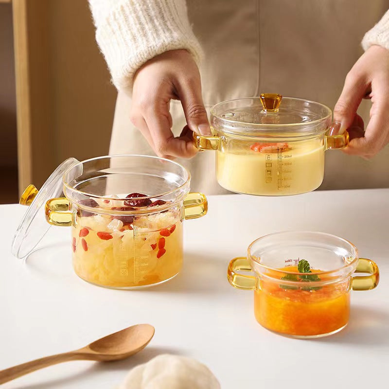 Household Borosilicate Glass Stew Pot With Measurement Scale