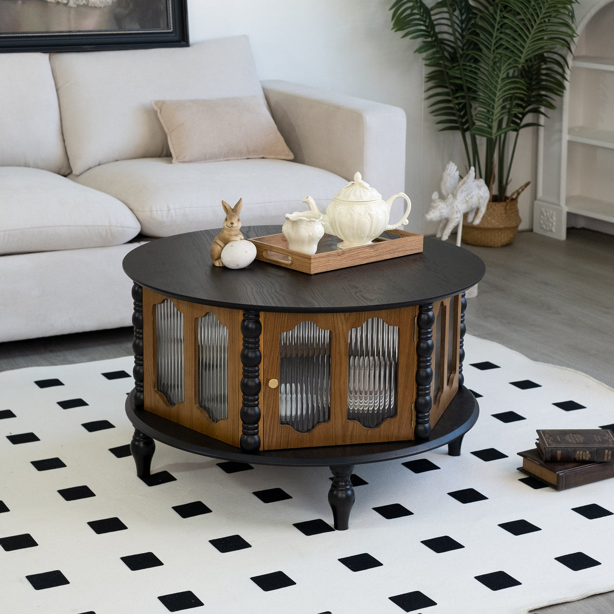 31.5" Round Wooden Coffee Table With Storage