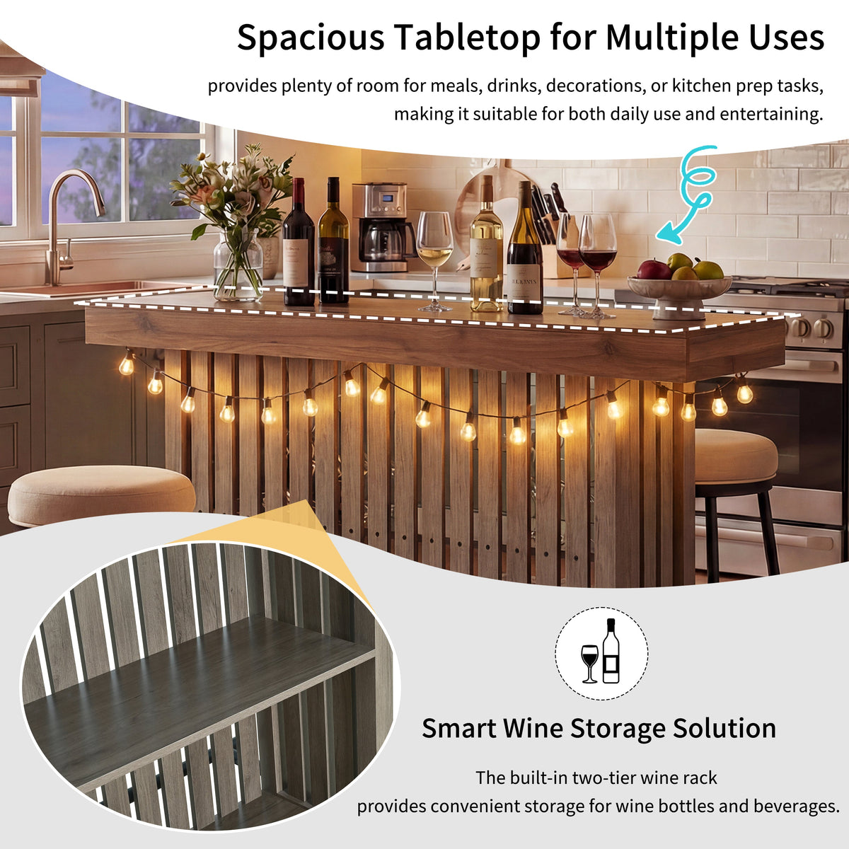 U_Style 3-in-1 Sideboard Table, Counter Height Table & Bar Table with Wine Storage