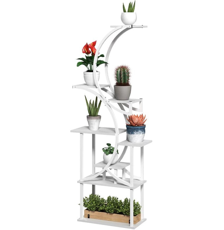 White S-Shaped Plant Stand - 8 Tier Plant Shelf