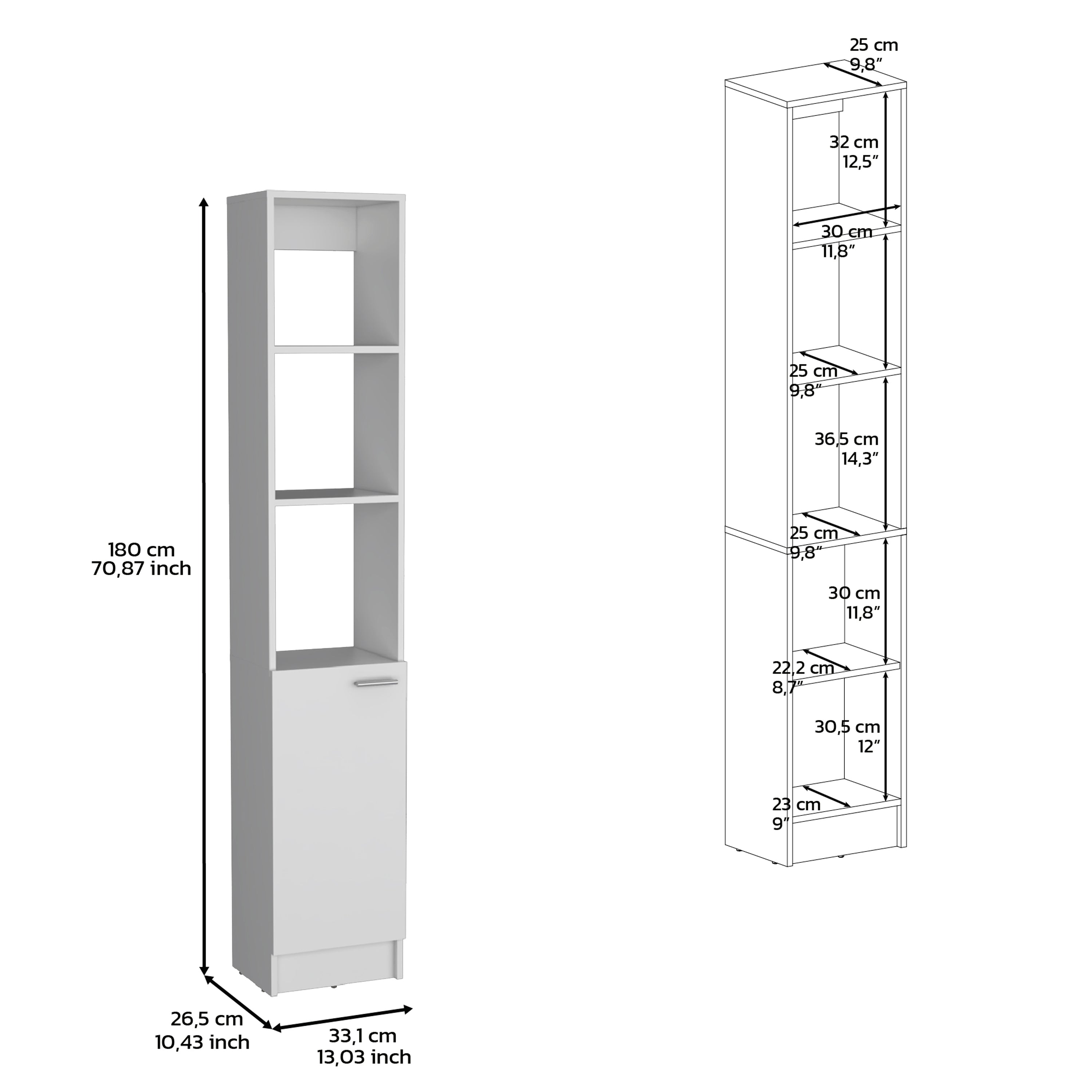 Linen Cabinet, 1 Door, 6 Shelves