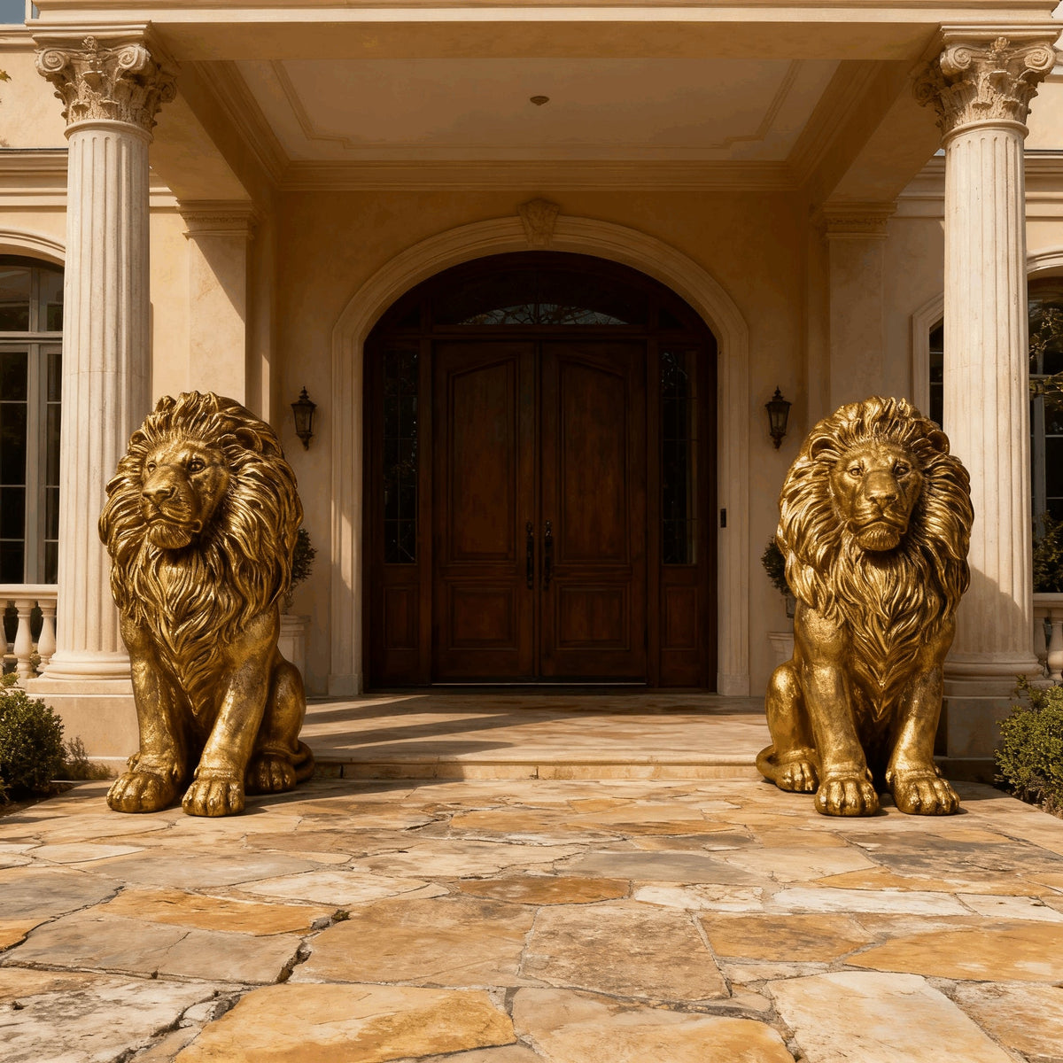 24" Golden Lion Statue - Outdoor Guardian Sculpture