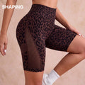 New Cross-border Product Leopard Print Yoga Shorts For Women With Side Cutouts, High-waisted, Butt-lifting, Athletic Shorts, Peach Butt Fitness Pants