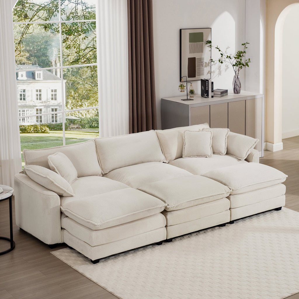 Oversized Modular Cushioned Sofa with 3 Ottomans