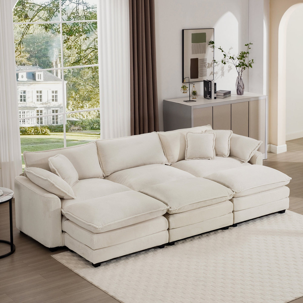 Oversized Modular Cushioned Sofa with 3 Ottomans