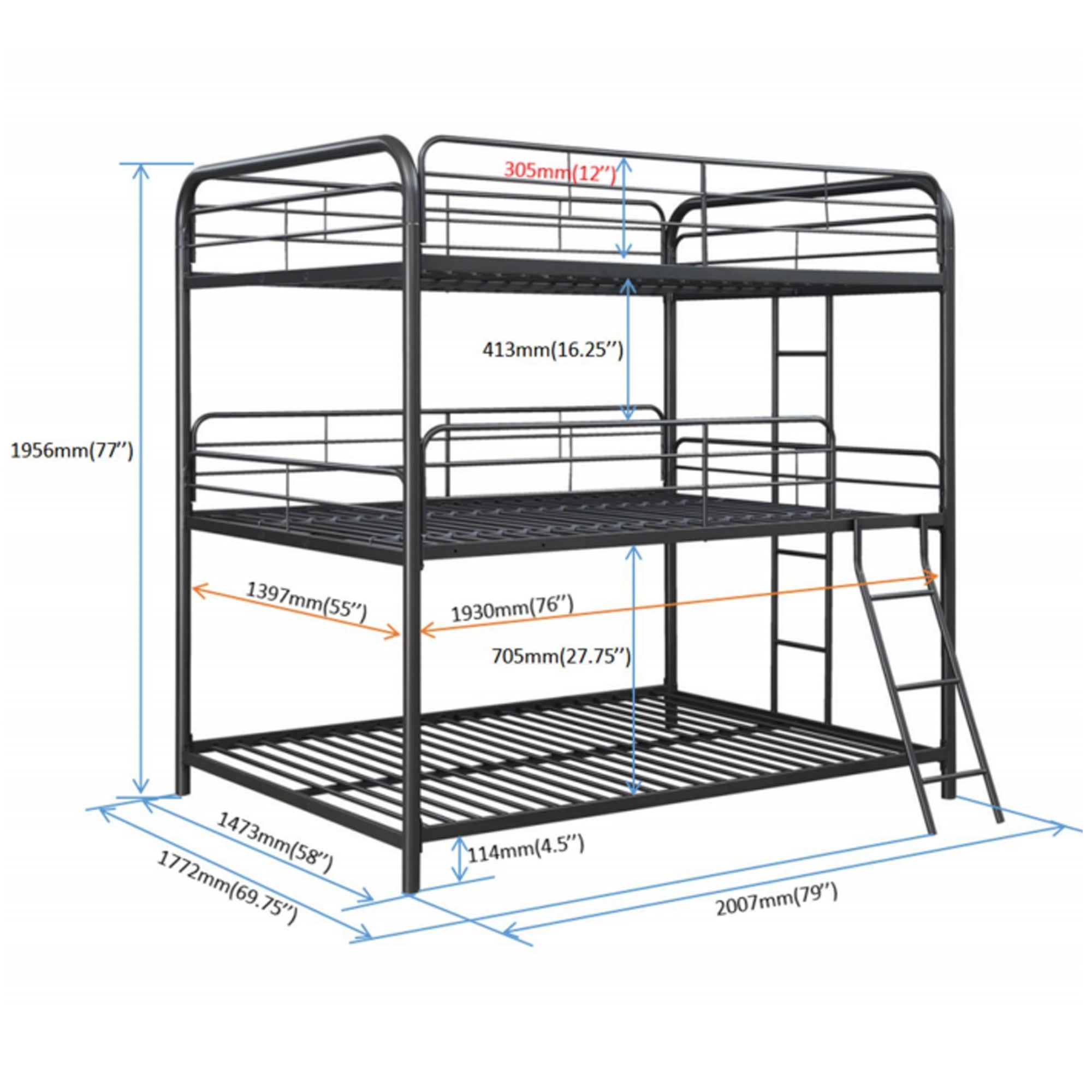 Triple Bunk Bed, Full/Full/Full