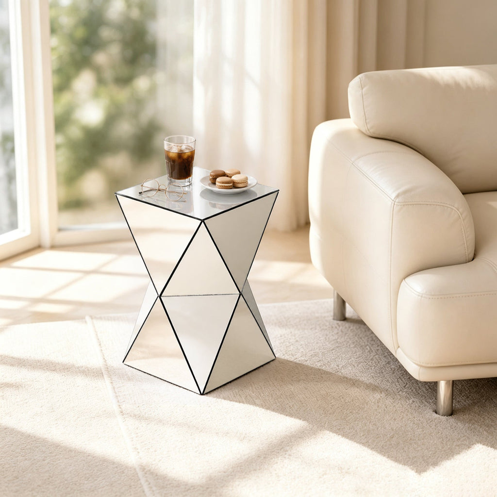 Silver Mirrored Geometric Side Table