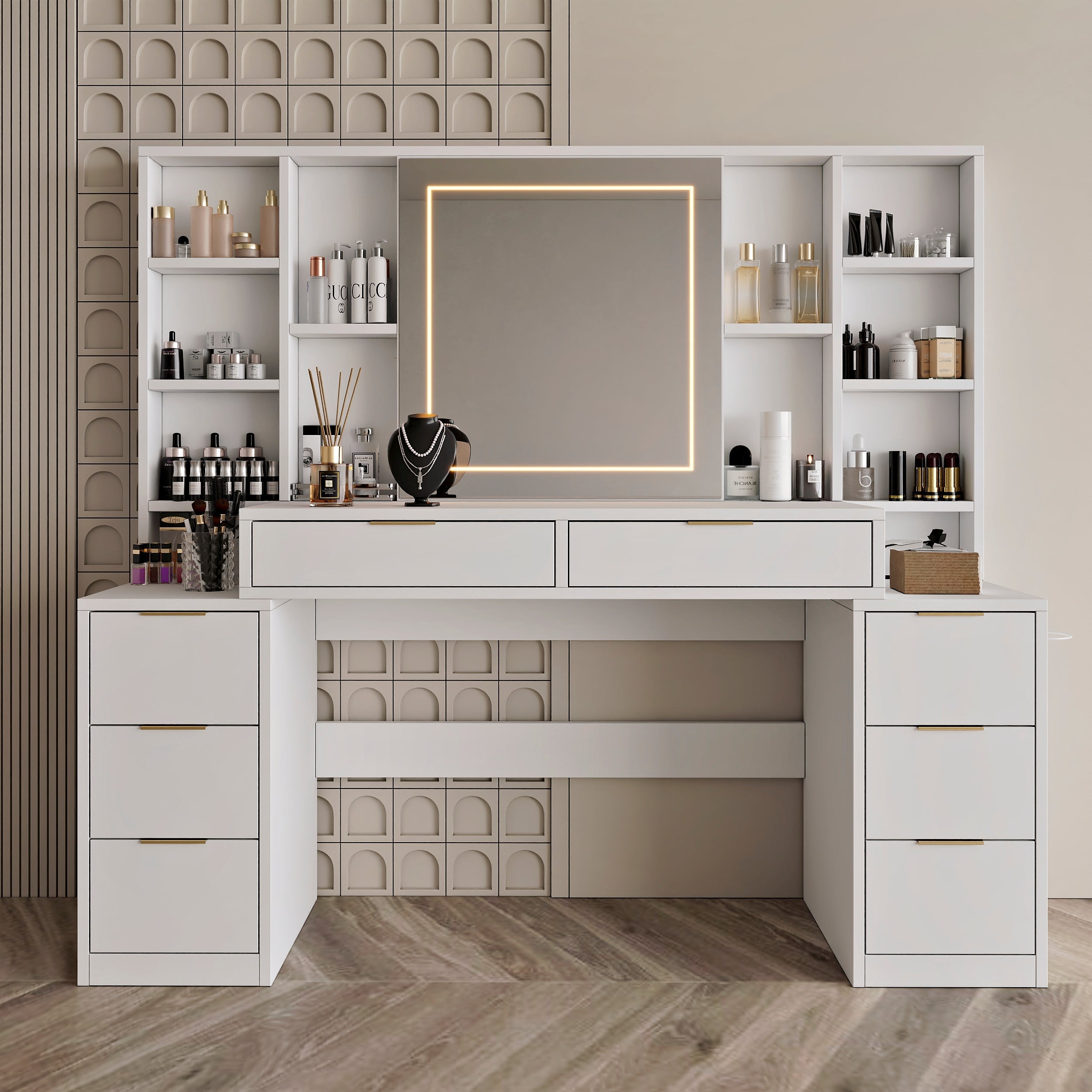 Makeup Vanity Desk with Mirror and Lights