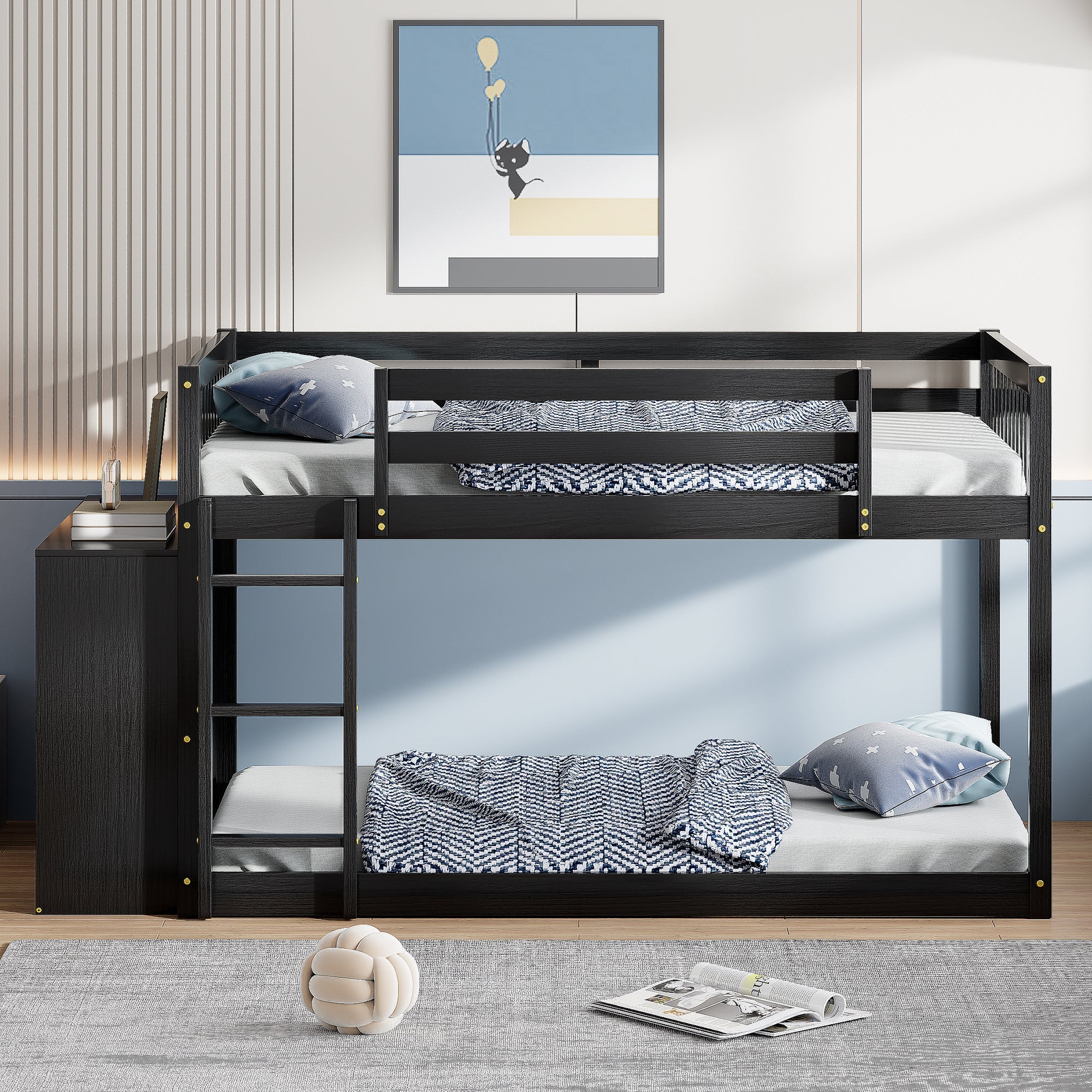 Full Over Full Bunk Bed with 4 Drawers and 3 Shelves - Espresso