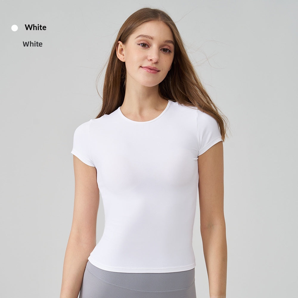 Snu Summer Naked-Feel Yoga Short-Sleeve Running Sports T-Shirt, Waist-Cinching, Slimming, Breathable, Quick-Dry, High-Elastic Fitness Top For Women