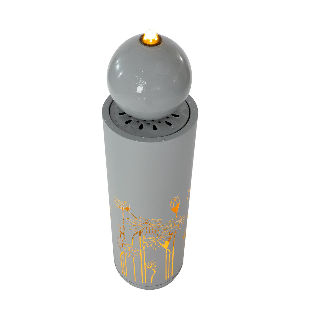 34.25"H Light Gray Metal Sphere-Top Fountain with LED Lights