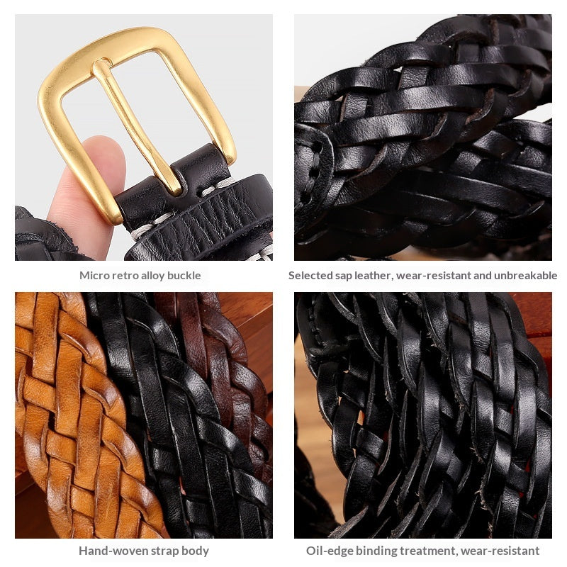 Vintage Woven Vegetable-Tanned Leather Belt