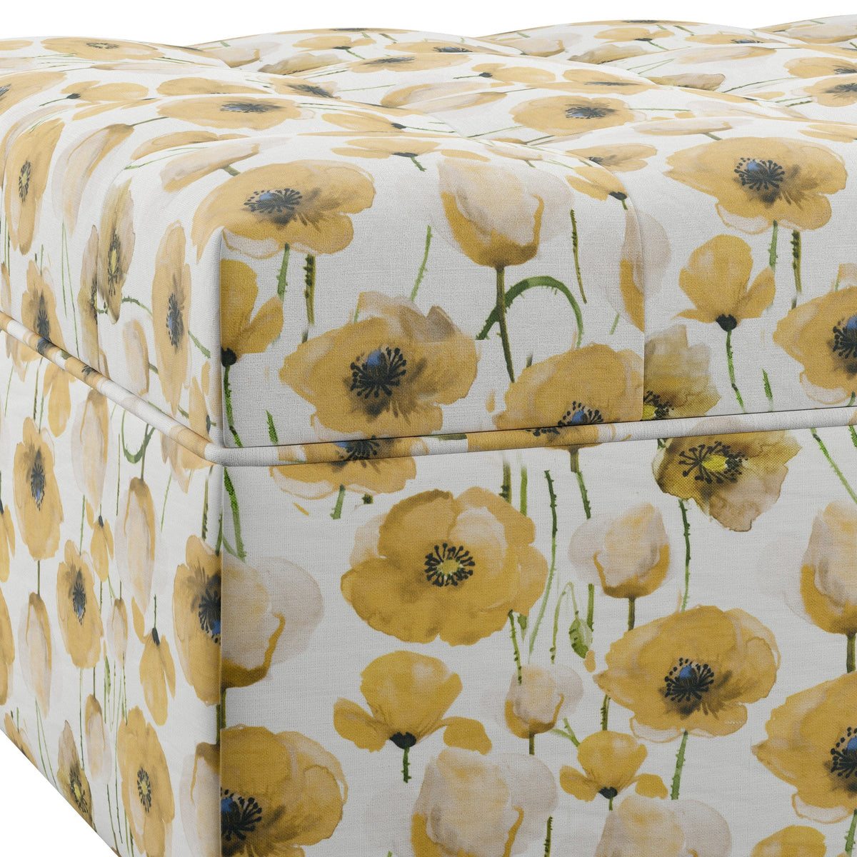 Golden Floral Storage Ottoman