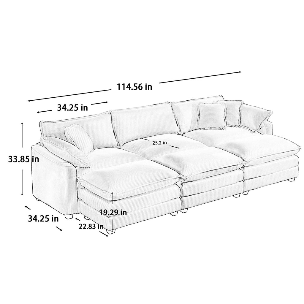 Oversized Modular Cushioned Sofa with 3 Ottomans