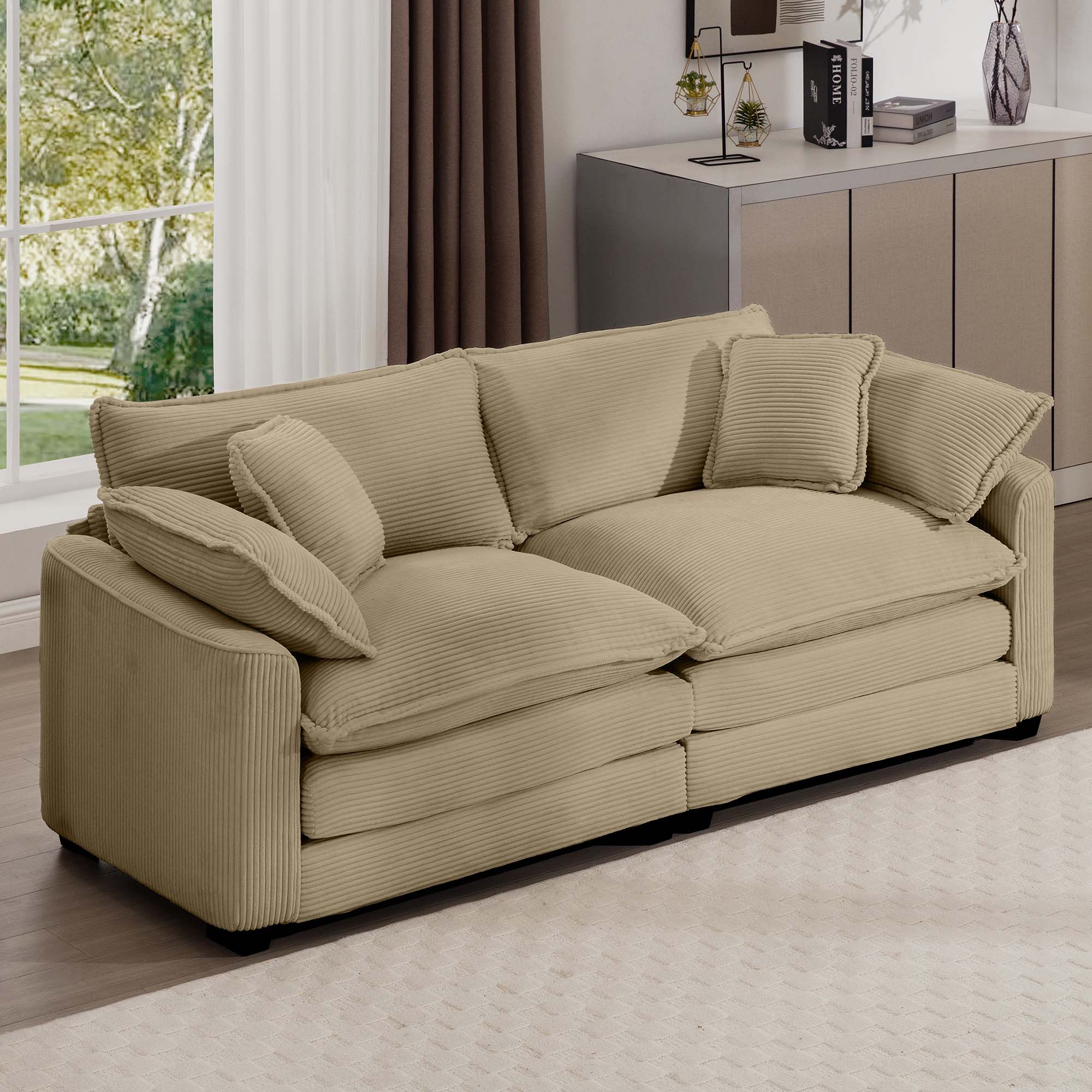 Modern Fabric Living Room Sofa with 4 Pillows