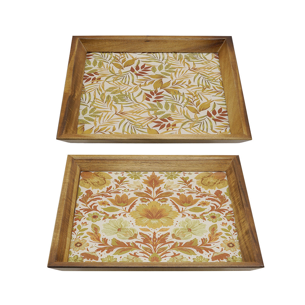 Set of 2 Square Acacia Wood Mirrored Tray