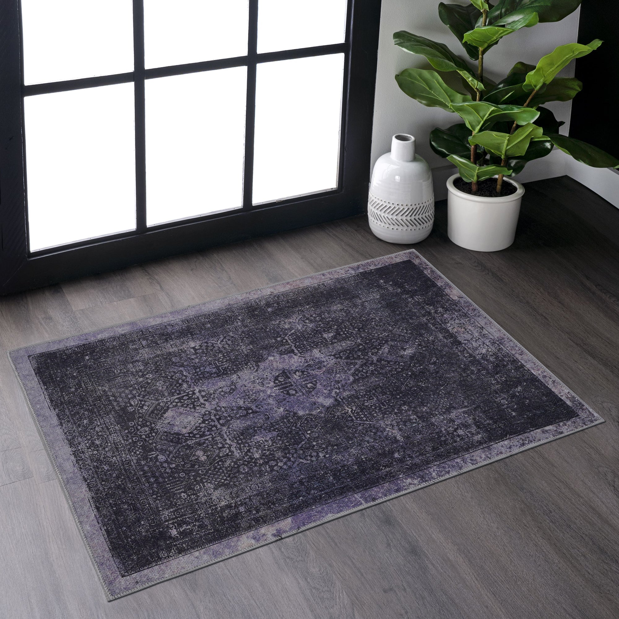 MAVAL Anthracite Washable Rug 2' x 3' Doormat