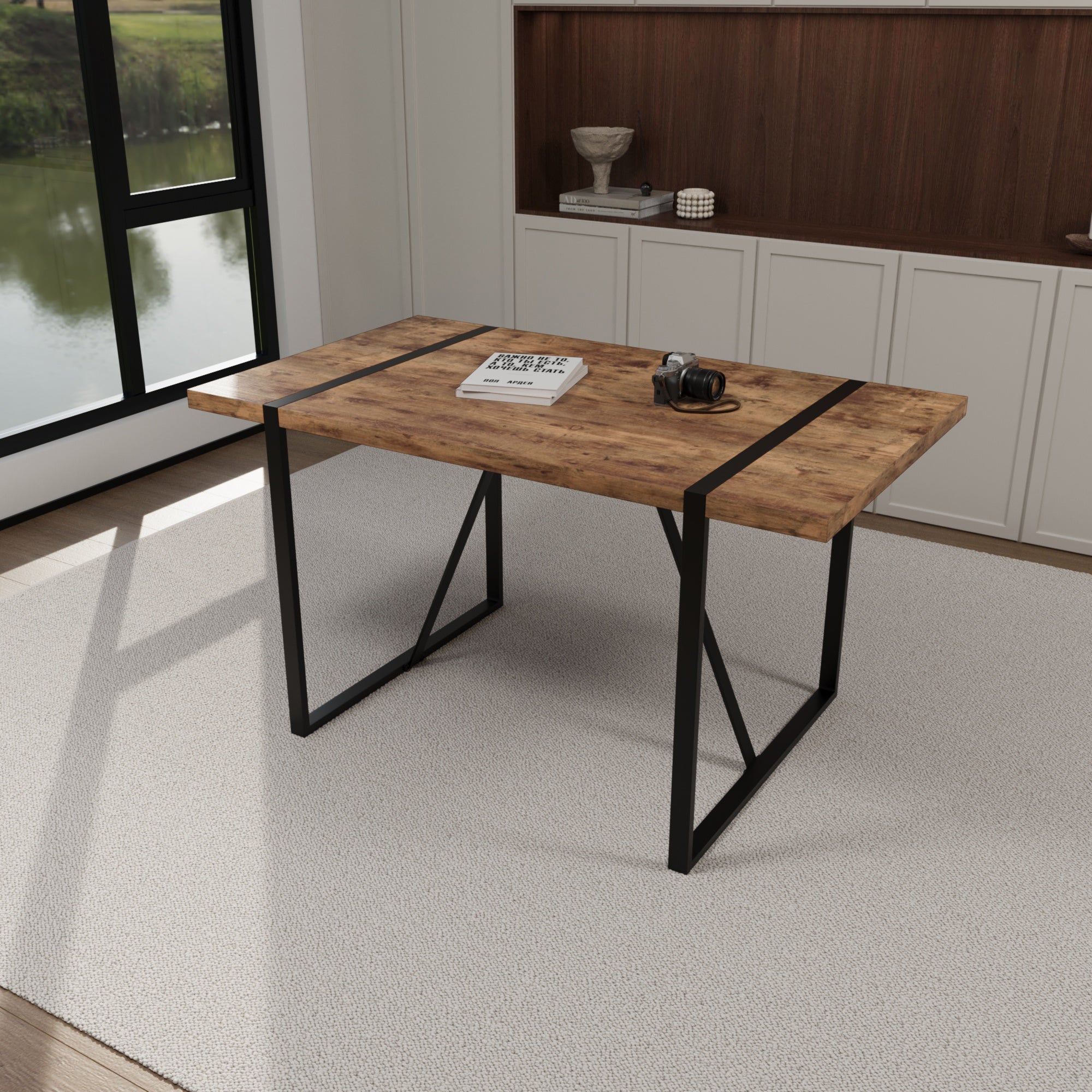 55" Modern Rural Industrial Dining Table