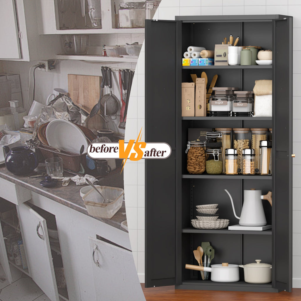 2 Doors Metal Storage Cabinet Kitchen Pantry Cabinet