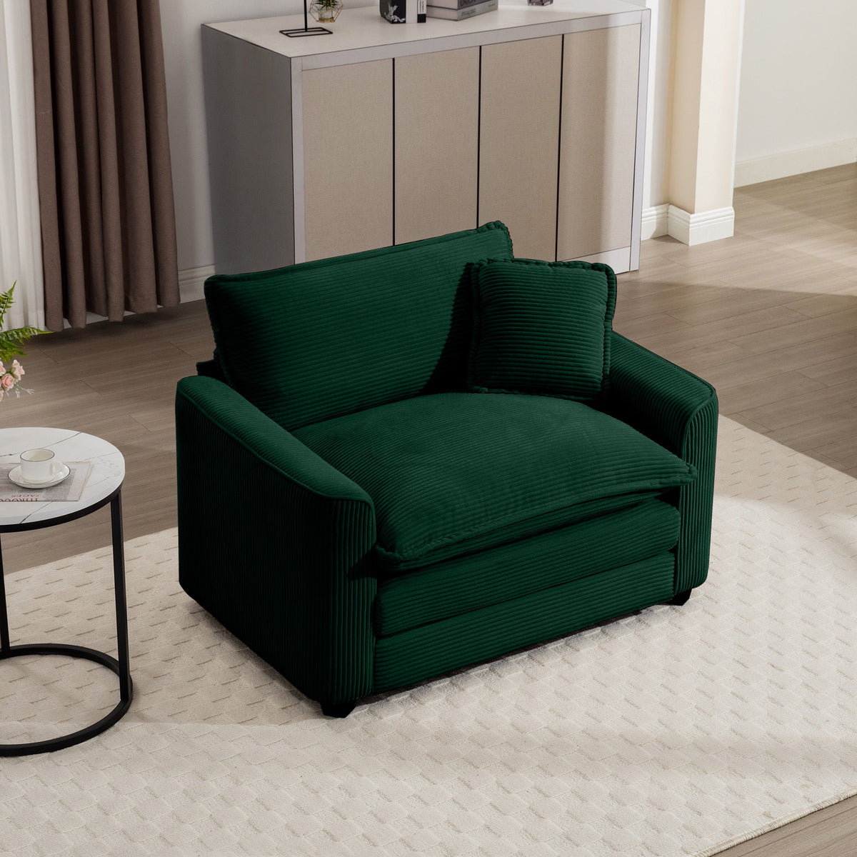 Green Corduroy Fabric Comfortable Single Chair Deep Seat Sofa