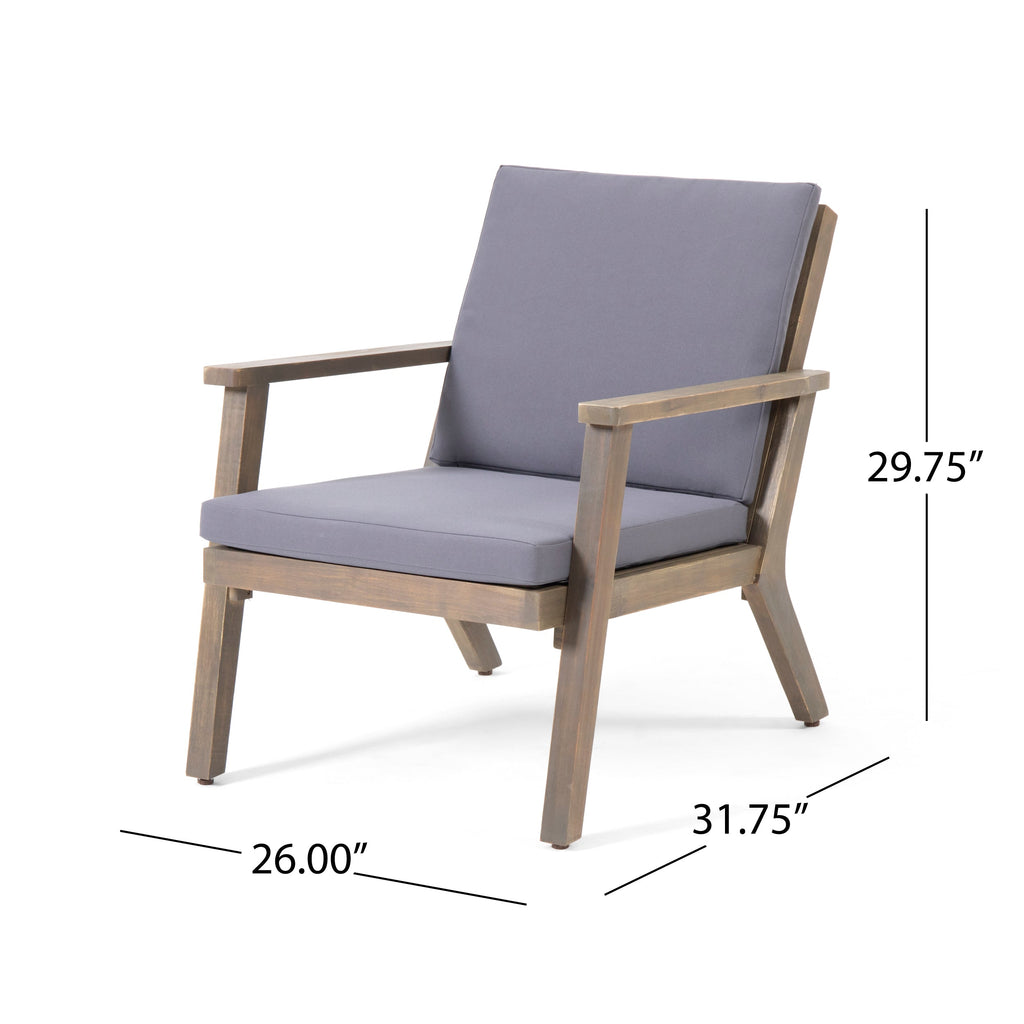 Outdoor Acacia Wood Club Chairs with Cushions (Set of 2)