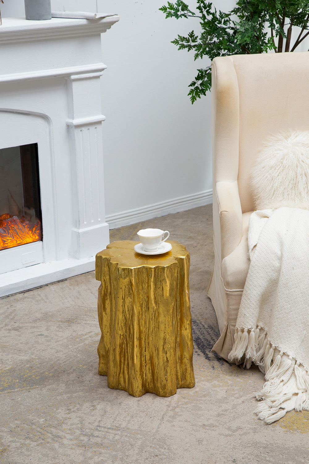 Unique Golden Tree Trunk Stool, Antique