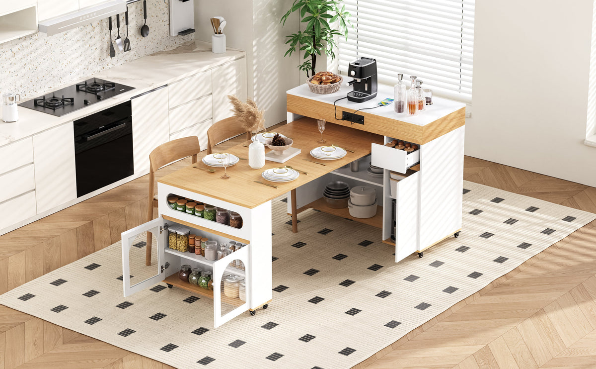 TREXM Extendable Dining Table with Storage and Power Outlet