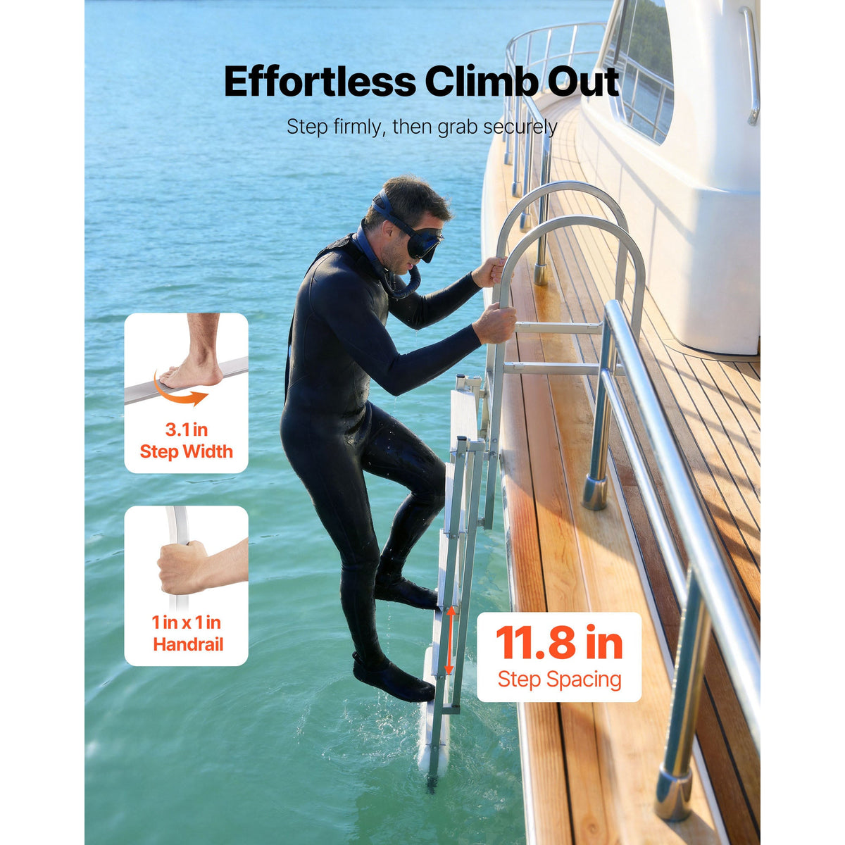 Retractable Dock Ladder - 5 Steps, Aluminum Alloy