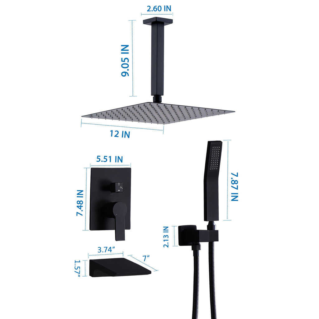 12 Inch Rainfall Shower Faucet Set