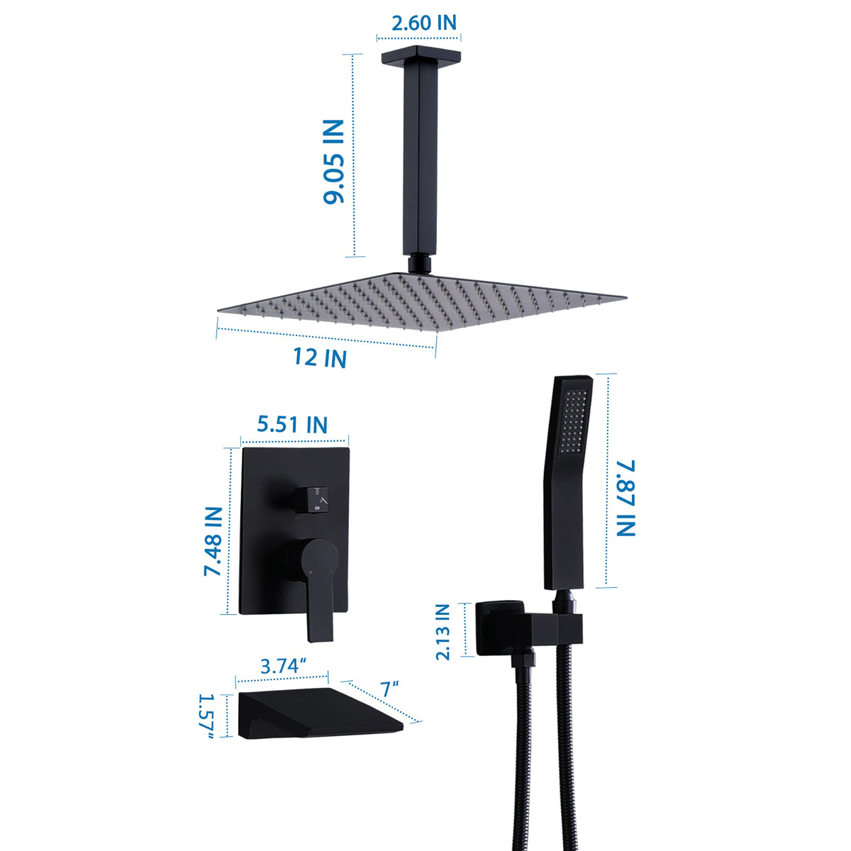 12 Inch Rainfall Shower Faucet Set