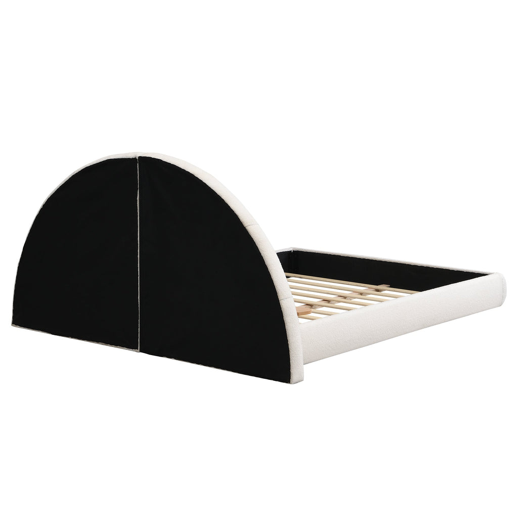 Unique Arched Boucle Bed with Small Table, Queen
