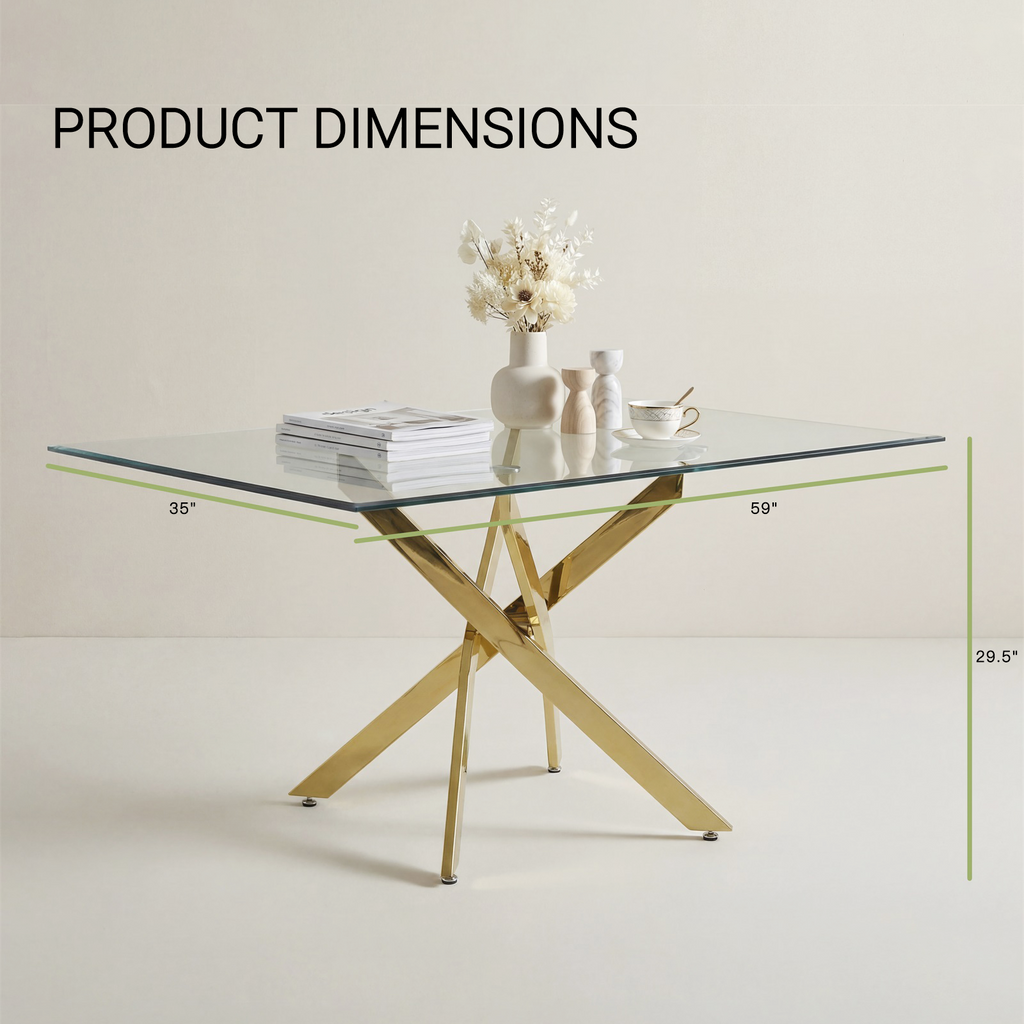 Modern Rectangular Glass Table in Golden Frame
