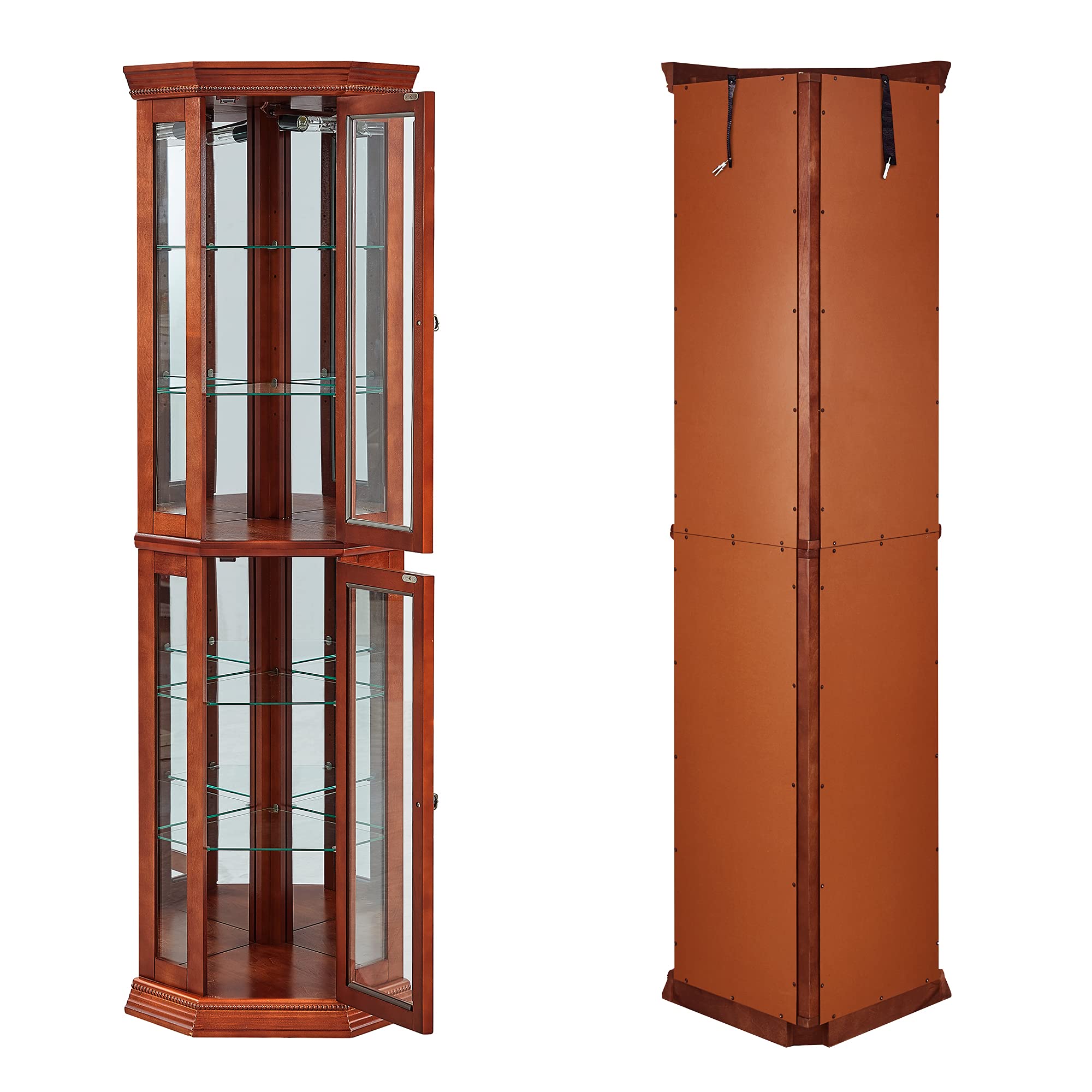 Corner Curio Cabinet with Adjustable Glass Shelves and Lights