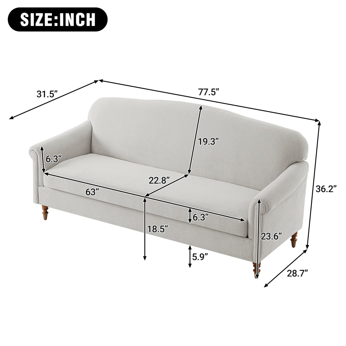 Modern Loveseat Sofa 77.5"