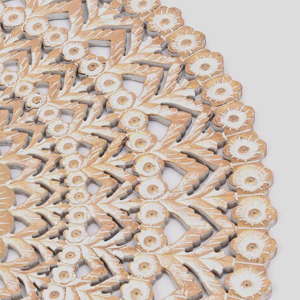 Wooden Floral Hand Carved Mandala Round Wall Decor - 48"